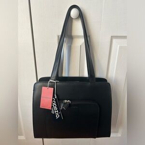 NWT Capezio vintage black leather handbag - smart bag "the organizer"